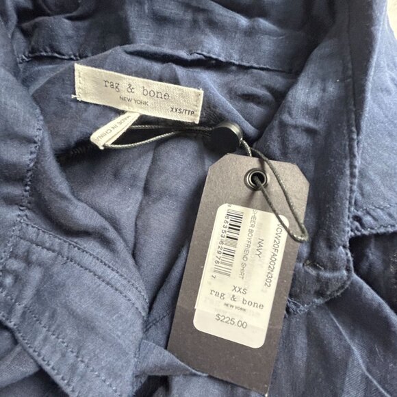 Rag & Bone Womens Navy Sheer Boyfriend Shirt XXS Button-Up Long Sleeve New $225 - Picture 3 of 8